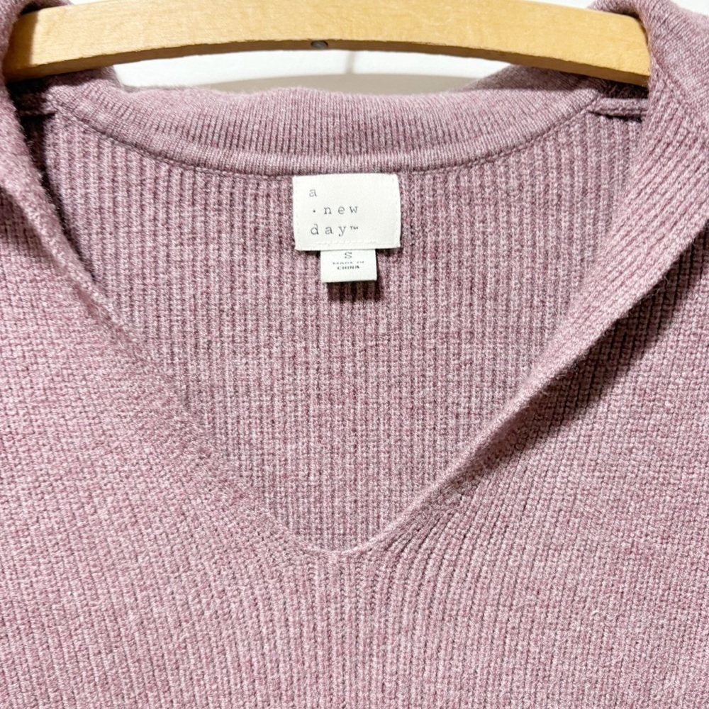 A New Day Collared V-Neck Polo Ribbed Pullover Sweater Size Small Purple Mauve - Picture 6 of 12